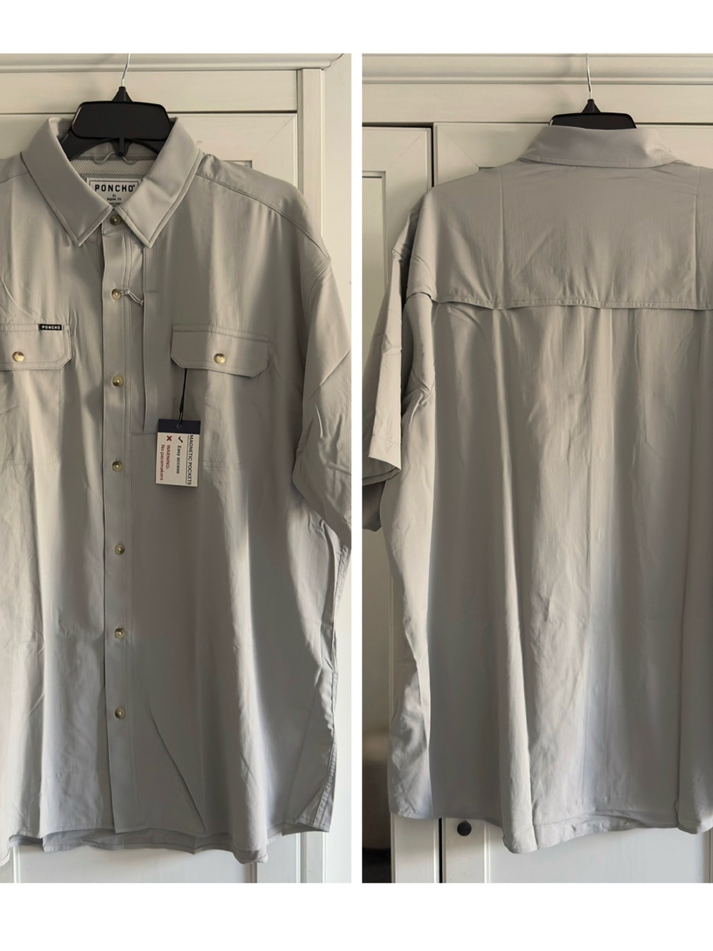 Poncho The Grey Fox Short Sleeve Shirt in Grey Men's Size XL Regular Fit